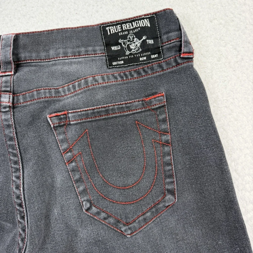 True Religion Jeans Men's 38 Black Ricky Relaxed Straight Distressed 38x33